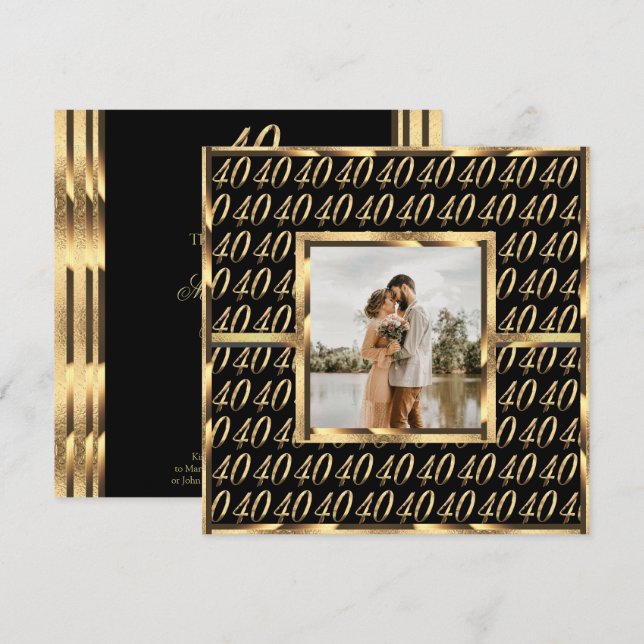 40th Wedding Ruby Anniversary Black and Gold Invitation (Front/Back)