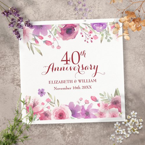 40th Wedding Ruby Anniversary Country Floral Napkins
