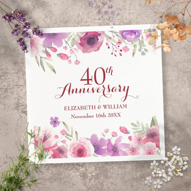40th Wedding Ruby Anniversary Country Floral Napkins (Creator Uploaded)