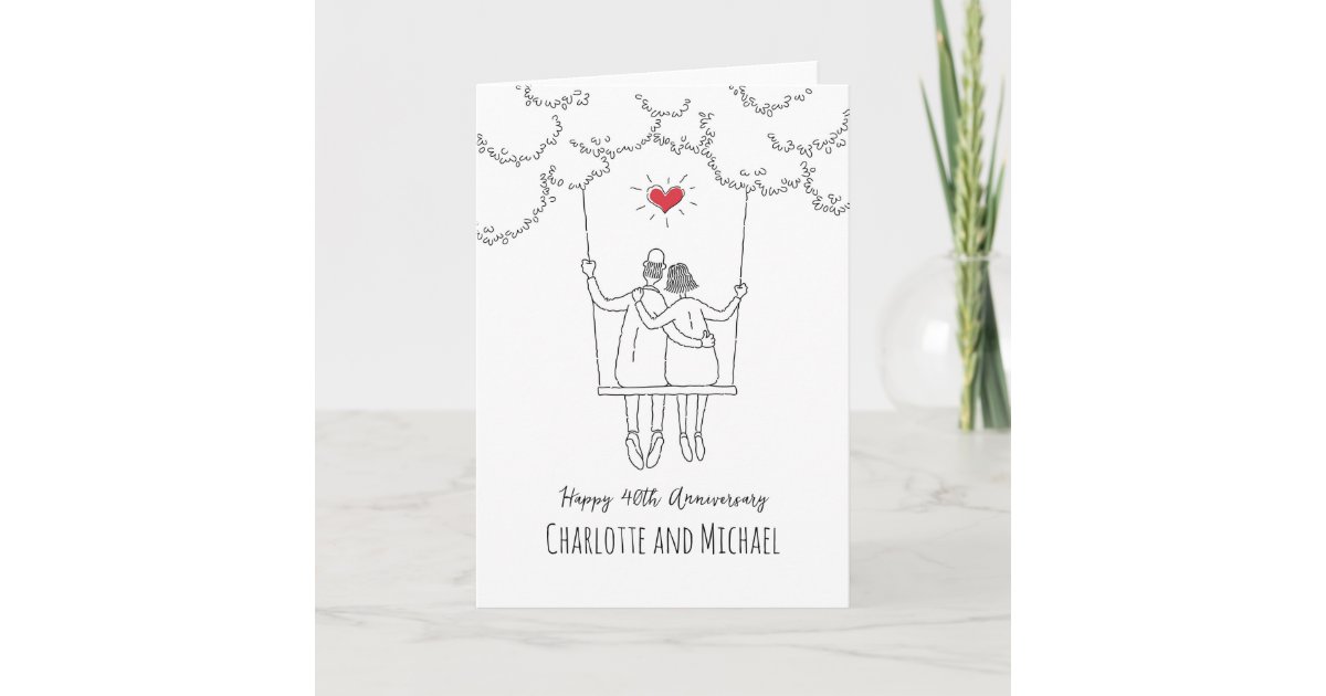 40th Wedding Ruby Anniversary Red Heart Swing Card | Zazzle
