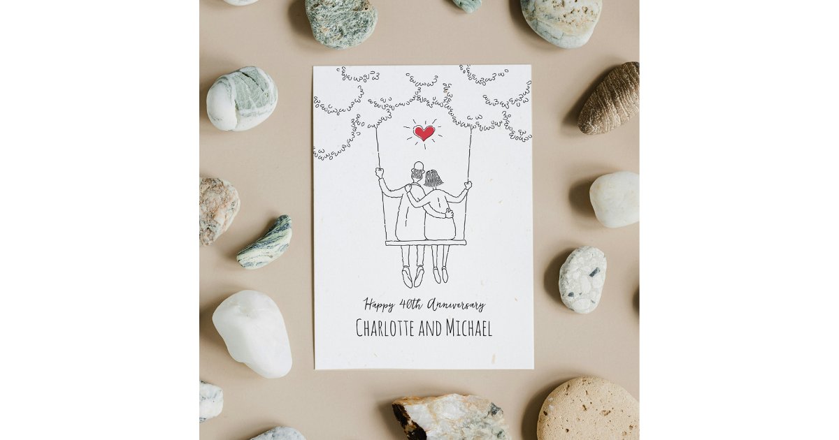 40th Wedding Ruby Anniversary Red Heart Swing Card | Zazzle