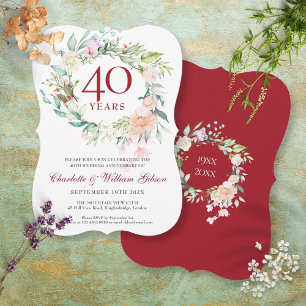 40th Wedding Ruby Anniversary Roses Garland Invitation