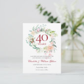 40th Wedding Ruby Anniversary Save the Date Floral Announcement Postcard (Standing Front)