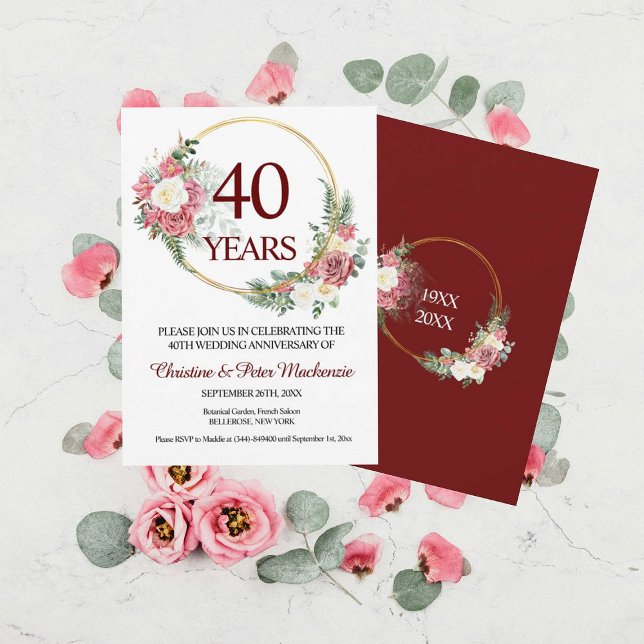 40th Wedding Ruby Roses Anniversary Invitation (Creator Uploaded)