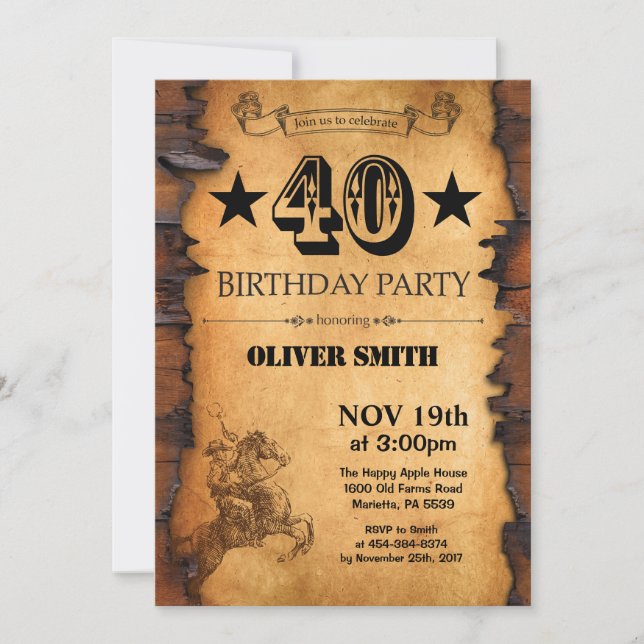 40th Western Birthday Invitation (Front)