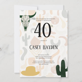 40th western cowboy hat cactus invitation