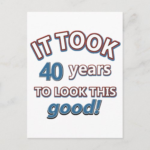 40th year old birthday designs postcard