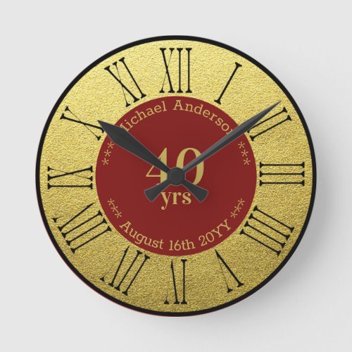 40yrs Retirement or Anniversary Personalized Round Clock