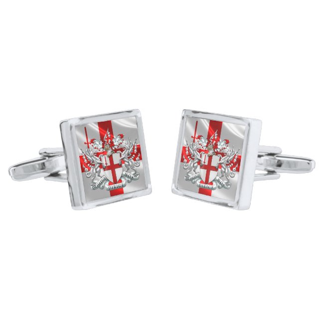 [410] City of London - Coat of Arms Silver Cufflinks (Angled)
