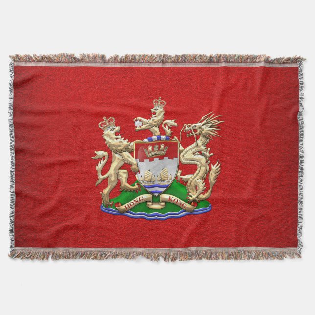 [410] Hong Kong Historical 1959-1997 Coat of Arms Throw Blanket (Front)