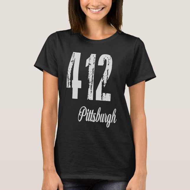 412 Pittsburgh Area Code Distressed T-Shirt (Front)