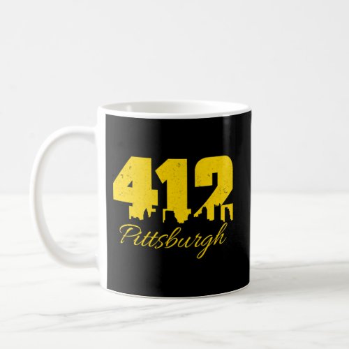 412 Pittsburgh Yellow Text City Skyline Pittsburgh Coffee Mug