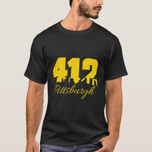 412 Pittsburgh Yellow Text City Skyline Pittsburgh T_Shirt