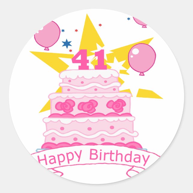 41 Year Old Birthday Cake Classic Round Sticker (Front)