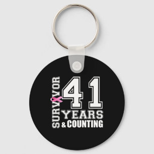 41 Years Breast Cancer Survivor Pink Ribbon Gifts Keychain