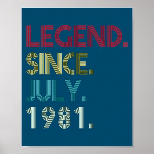 41 Years Old Legend Since July 1981 41st Birthday Poster