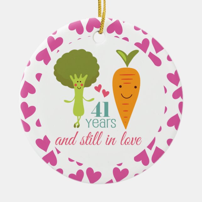 41st Anniversary Cute Couples Ornament (Front)
