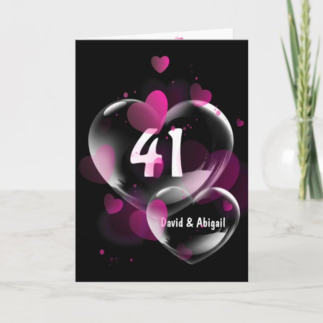 41st Anniversary Heart Bubbles on Black Card (Front)