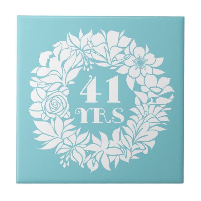 41st Anniversary White Floral Wreath Keepsake Gift Ceramic Tile (Front)