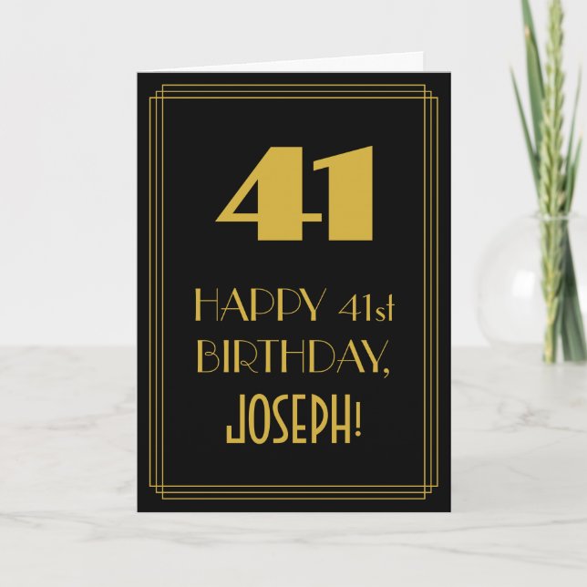 41st Birthday ~ Art Deco Inspired Look "41" & Name Card (Front)