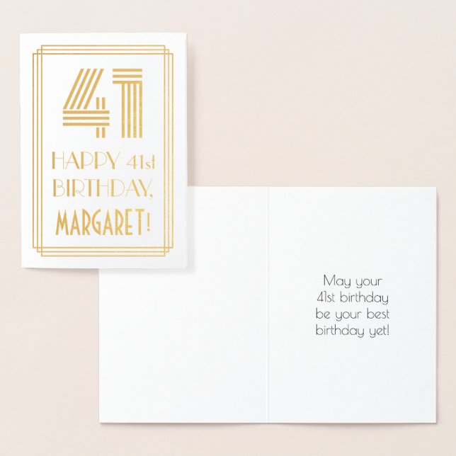 41st Birthday - Art Deco Inspired Look "41" & Name Foil Card (Display)