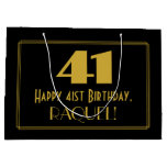 [ Thumbnail: 41st Birthday — Art Deco Inspired Look "41" & Name Gift Bag ]