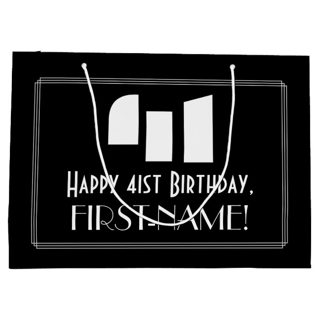 41st Birthday ~ Art Deco Inspired Look "41" + Name Large Gift Bag (Back)