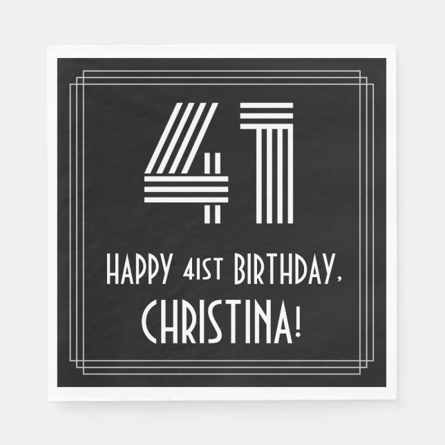 41st Birthday: Art Deco Inspired Look "41" + Name Napkins (Front)