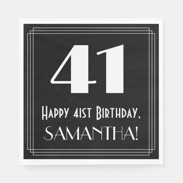 41st Birthday ~ Art Deco Inspired Look "41", Name Napkins (Front)