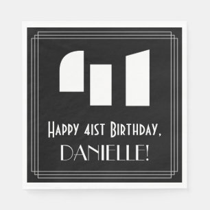41st Birthday: Art Deco Inspired Look "41" + Name Napkins