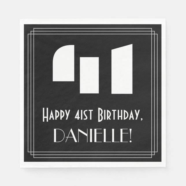 41st Birthday: Art Deco Inspired Look "41" + Name Napkins (Front)