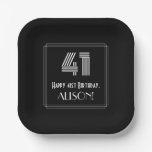 [ Thumbnail: 41st Birthday — Art Deco Inspired Look “41” + Name Paper Plates ]