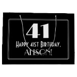 [ Thumbnail: 41st Birthday: Art Deco Inspired Style "41", Name Gift Bag ]