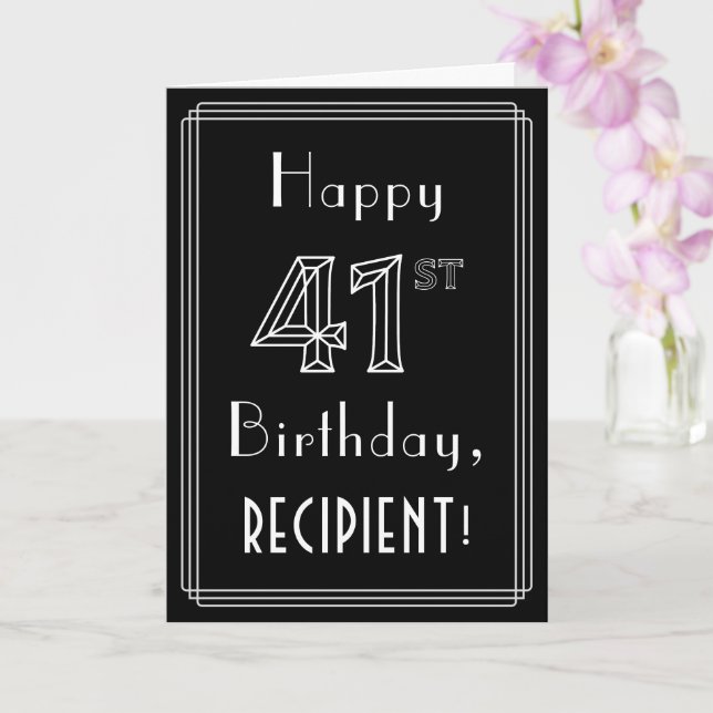 41st Birthday: Art Deco Style # 41 & Custom Name Card (Orchid)