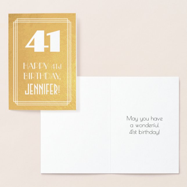 41st Birthday ~ Art Deco Style "41" & Custom Name Foil Card (Display)
