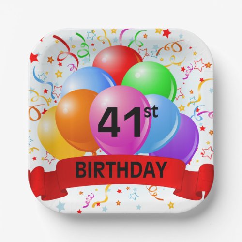 41st Birthday Balloons Banner Paper Plates