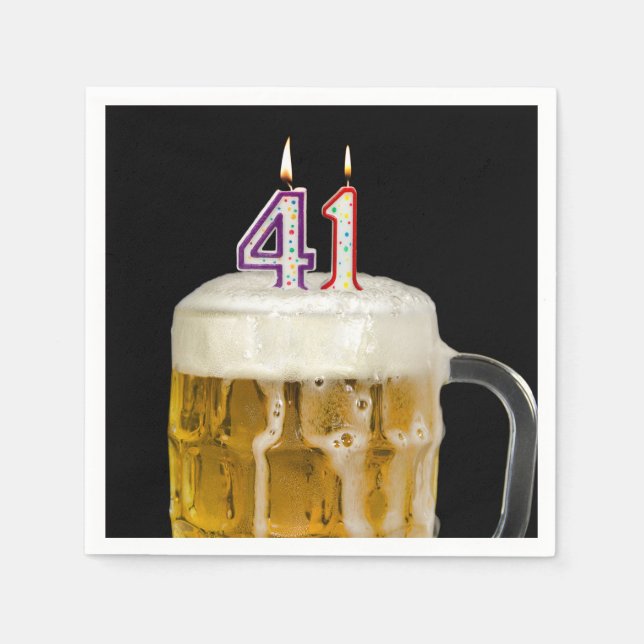 41st Birthday Beer on black Napkins (Front)