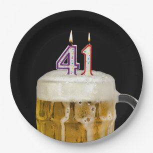 41st Birthday Beer on black Paper Plate