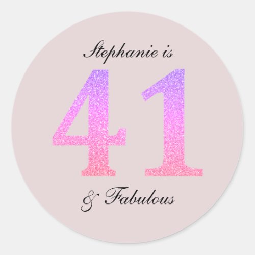 41st Birthday Blush Pink Forty One Fabulous Custom Classic Round Sticker