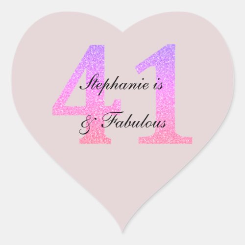 41st Birthday Blush Pink Forty One Fabulous Custom Heart Sticker