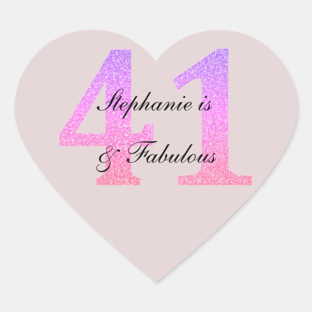 41st Birthday Blush Pink Forty One Fabulous Custom Heart Sticker (Front)