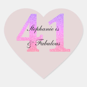 41st Birthday Blush Pink Forty One Fabulous Custom Heart Sticker