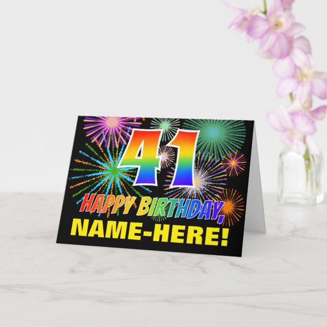 41st Birthday: Bold, Fun, Fireworks, Rainbow 41 Card (Orchid)
