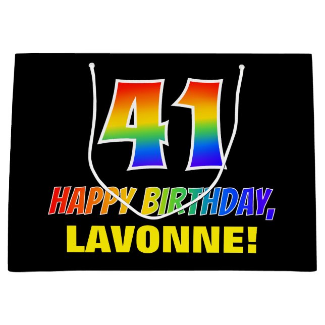 41st Birthday: Bold, Fun, Simple, Rainbow 41 Large Gift Bag (Front)