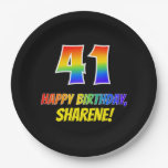 [ Thumbnail: 41st Birthday: Bold, Fun, Simple, Rainbow 41 Paper Plates ]