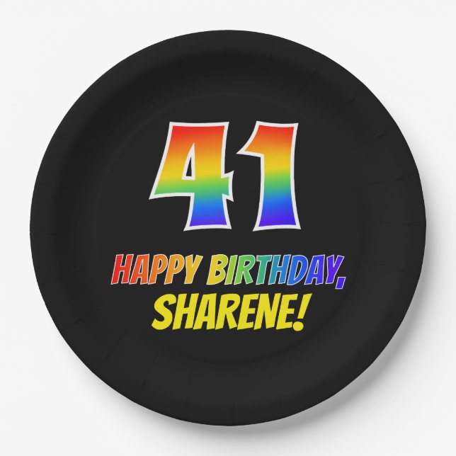 41st Birthday: Bold, Fun, Simple, Rainbow 41 Paper Plates (Front)