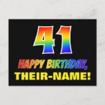 [ Thumbnail: 41st Birthday: Bold, Fun, Simple, Rainbow 41 Postcard ]