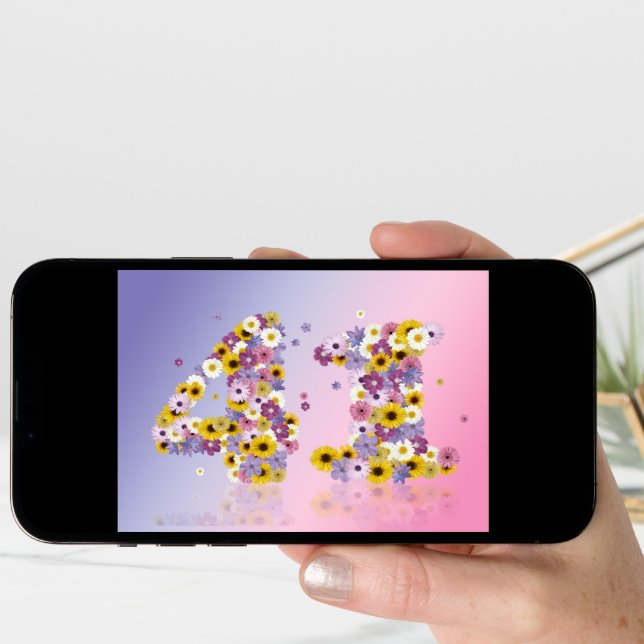 41st birthday card with flowery letters (Front Digital)