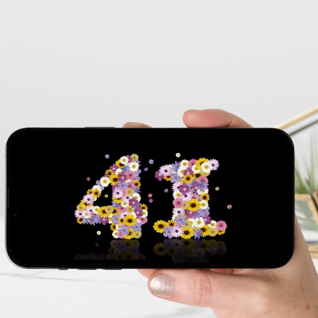 41st birthday card with flowery letters (Front Digital)