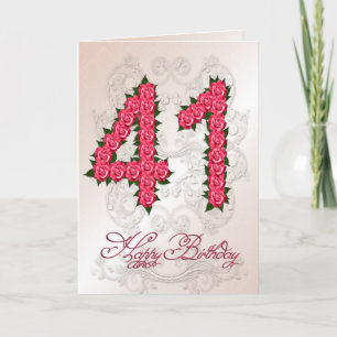 41st birthday card with roses and leaves